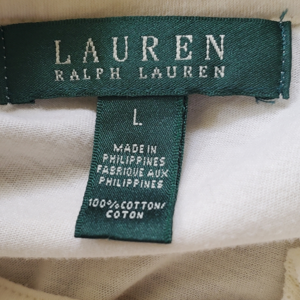 Lauren Ralph Lauren Green Label Cream Romantic Ruffle Cotton Blouse Sz L - Picture 9 of 10